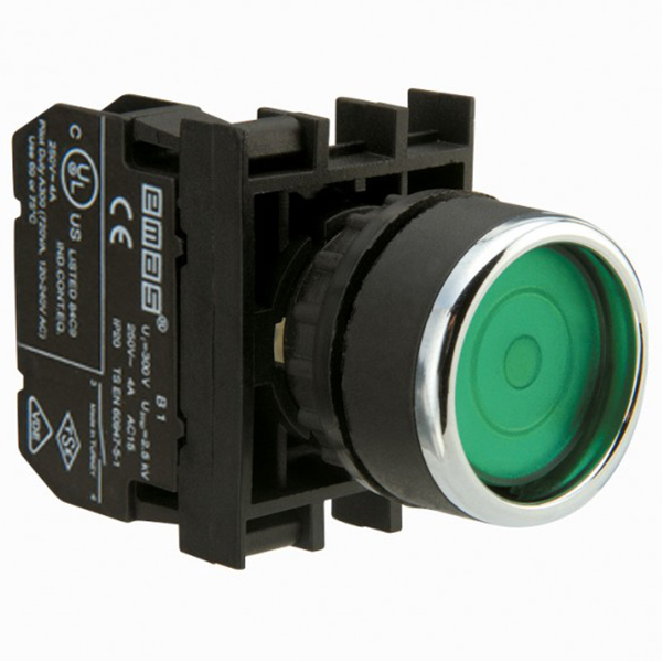 B101FY Кнопка с фиксацией зеленая  (2НО)