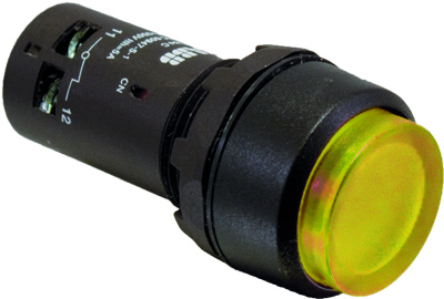 ABB 1SFA619103R1113 Кнопка с подсветкой CP4-11Y-10 желтая 24В AC/DC с выступающей клавишей с фиксацией 1НО