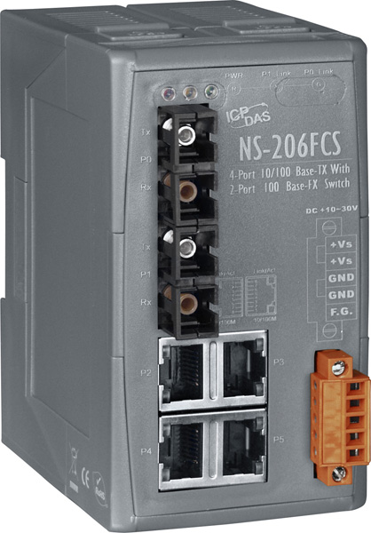 ICP DAS Коммутатор NS-206FCS CR Unmanaged 4-Port Industrial 10/100 Base-T(X) with Dual 100 Base-FX Switch (RoHS