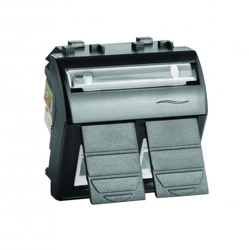 DKC 77656N Компьютерная розетка двойная RJ45 кат.5e, Brava, черная, 2мод