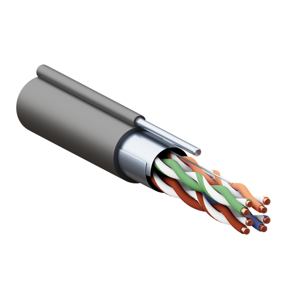 EKF TRP-5EFTP-04PE-BK-OTW3 Кабель витая пара TERACOM PRO Cat.5E F/UTP 4 пары solid 24AWG с тросом сталь 1,2 мм оболочка LDPE цвет черный (катушка 305м)