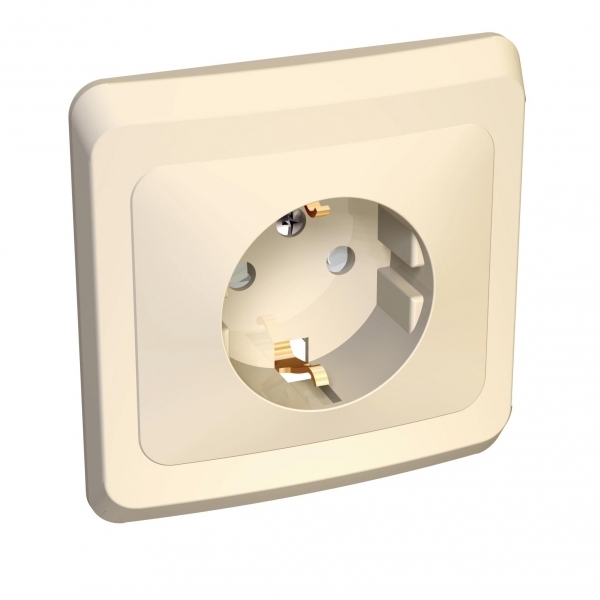 Systeme Electric PC16-004K ЭТЮД С/У РОЗЕТКА с заземлением со шторками 16А 250B, КРЕМОВЫЙ, Россия