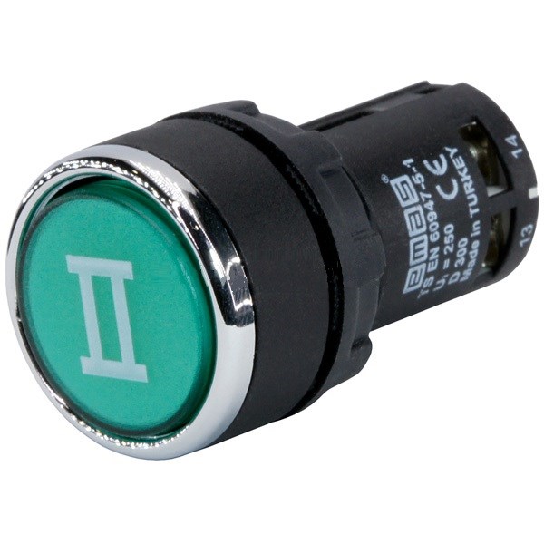 MB102DY2 Кнопка нажимная моноблочная 22 мм, IP 40, 1НО+1НЗ с цифрой II