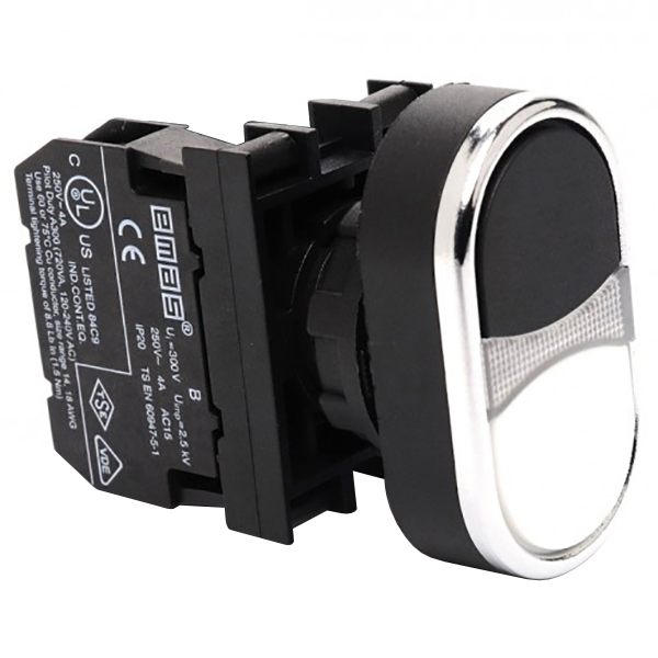 B101K20HB Кнопка сдвоенная черно-белая (1НО+1НО)