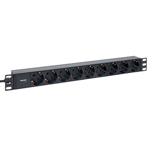 EKF TRP-HPD-10A-9SH-2MC14 Блок розеток PDU TERACOM PRO 19" 1U 10А/250В 9 розеток Schuko шнур питания длиной 2 метра сечение 3x1,5 мм2 вилка C14 корпус алюминий черный