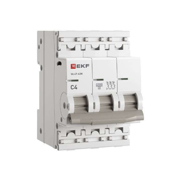 EKF M634304C Автоматический выключатель ВА 47-63N 3P 4А (C) 4,5 кА PROXIMA EKF