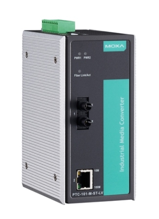 MOXA Конвертер PTC-101-M-ST-LV Industrial 10/100BaseT(X) to 100BaseFX media converter, multi-mode with ST connector, dual redundant power inputs (20-70 VDC),t: -40/85