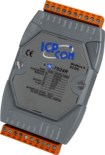 ICP DAS Модуль M-7024R-G CR 4-channel Analog Output and 5-channel DI Module with DCON and Modbus Protocol (Gray Cover