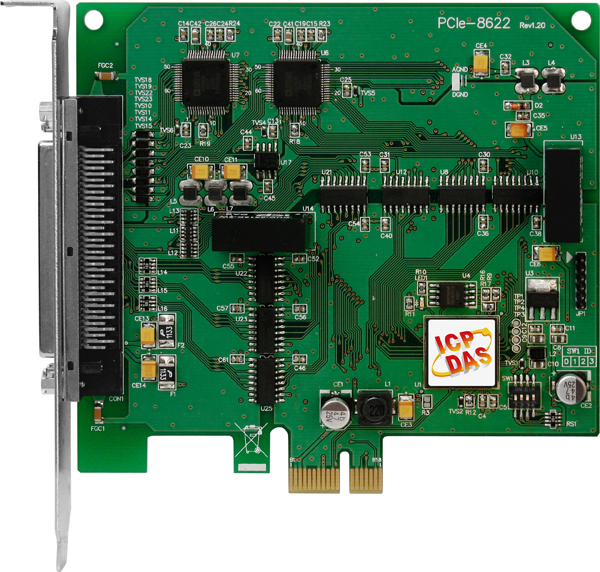 ICP DAS Плата PCIe-8622 CR PCI Express, 200 kS/s, 16-bit, 16-channel Simultaneously Sampled Analog Input board with 2-channel 16-bit Analog Output and 12-cha