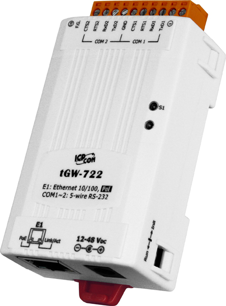 ICP DAS Преобразователь tGW-722 CR Tiny Modbus/TCP to RTU/ASCII gateway with PoE and 2 RS-232 Ports (RoHS)