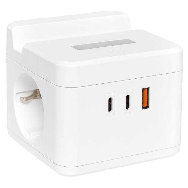 EKF UBA-CUB-2-FC Удлинитель "Куб" 2 гнезда 1USB + 2Type C с быстрой зарядкой, подставкой под телефон и ночником 1,3 метра 1мм2