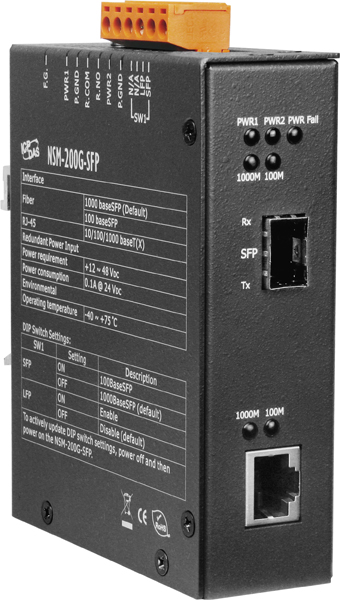 ICP DAS Конвертер NSM-200G-SFP CR Industrial 1000 Base-T to 1000 Base-X Converter, SFP slot (RoHS)