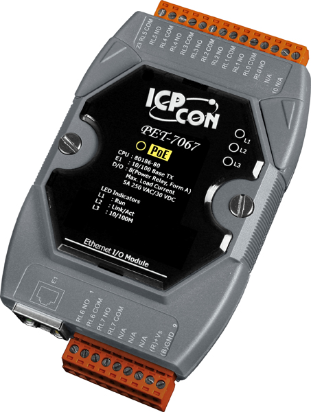 ICP DAS Модуль PET-7067 CR 8-Channel Power Relay Output Module with PoE (RoHS)