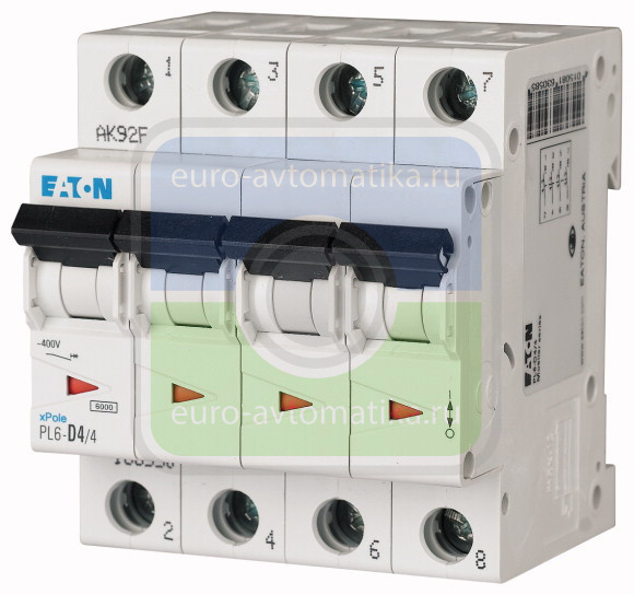 Автоматический выключатель 4А, кривая отключения B, 4 полюс, откл. способность 6 кА (PL6-B4/4)