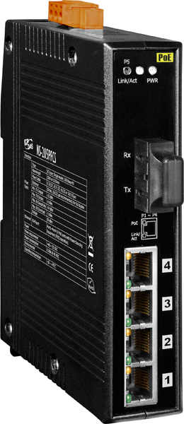 ICP DAS Коммутатор NS-205PFCS CR Single-mode 30 Km, SC Connector, 4-Port 10/100 Mbps PoE (PSE) with 1 Fiber port Switch (Ro