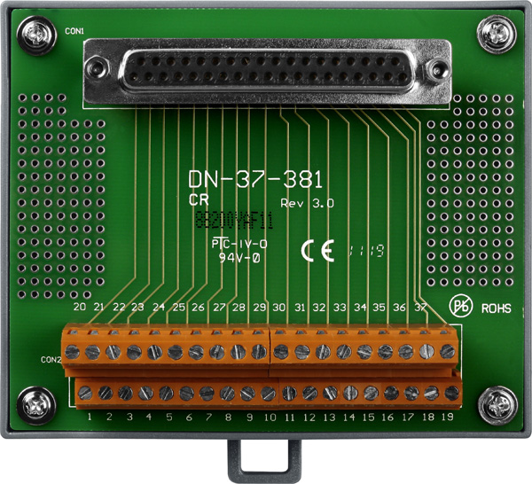 ICP DAS Плата DN-37-381 CR I/O Connector Block (Pitch=3.81 mm) with DIN-Rail Mounting and Male-Male D-sub 1 M Cable (45?
