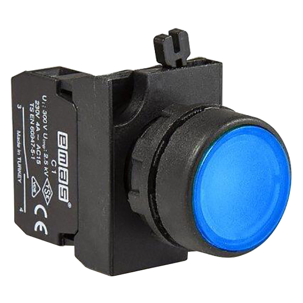 Кнопка нажимная круглая синяя CP102DМ (1НО+1НЗ)