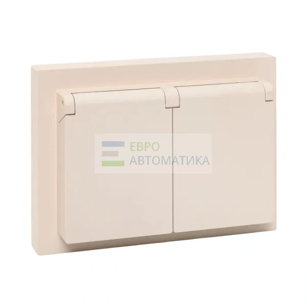 EKF UP1-SOI-211-44 Механизм розетки двойной, 16А, IP44, с заземлением, со шторками, с рамкой, с крышками, кремовый Эпика EKF