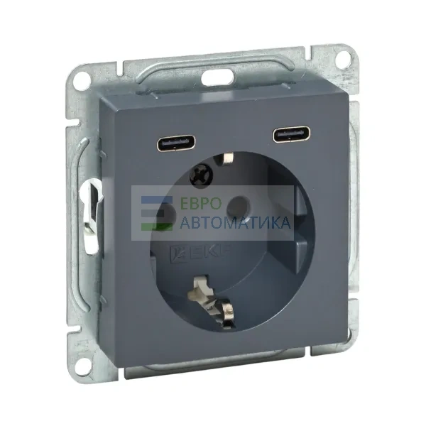 EKF UP1-SOG-111-2USBC Механизм розетки с USB-C - 2шт, 16А, с заземлением, со шторками, графит Эпика EKF