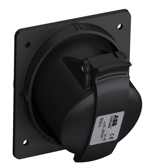 ABB 2CMA100547R1000 Розетка панельная с угловым минимальным фланцем 332RAM6B, 32A, 3P+E, IP44, 6ч, черный, для шоу-бизнеса