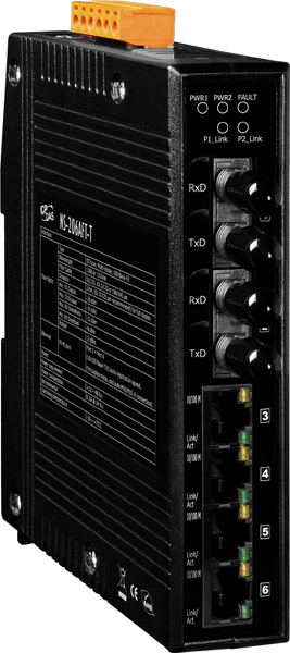 ICP DAS Коммутатор NS-206AFT-T CR Multi-mode, ST Connector, 4-port 10/100 Mbps with 2 Fiber ports Switch (RoHS)