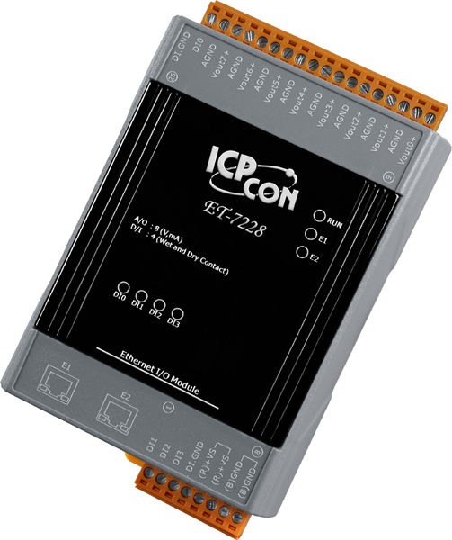 ICP DAS Модуль ET-7228 CR Ethernet I/O Module with 2-port Ethernet Switch, with 8-channels AO (RoHS)