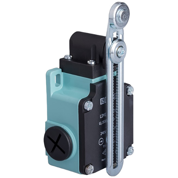 L2K13MEM123 Выключатель концевой быстрого переключения угловой 2-направленный с пластмассовой консолью, стальным роликом Ф18мм на регулируемом рычаге(1НО+1НЗ)