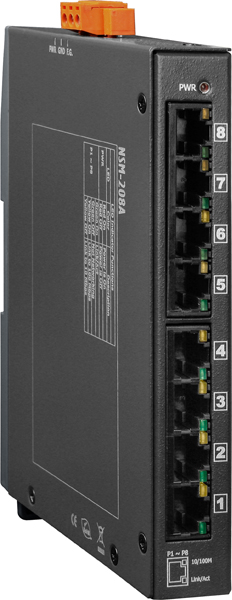 ICP DAS Коммутатор NSM-208A CR Unmanaged 8-port Industrial 10/100 Mbps Ethernet Switch with Metal Casing (RoHS)