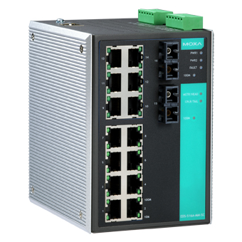MOXA Коммутатор EDS-516A-MM-SC-T Ethernet switch 14 10/100 BaseTx, 2 100 BaseFx multi mode, SC, t: -40/+75