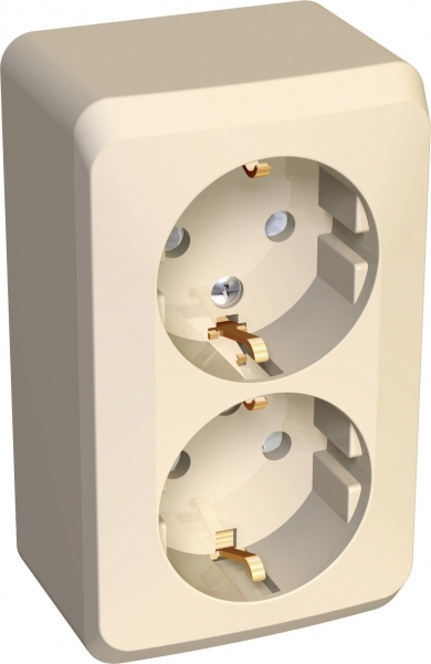 Systeme Electric PA16-008K ЭТЮД О/У двойная РОЗЕТКА с заземлением со шторками 16А 250B, КРЕМОВЫЙ, Россия