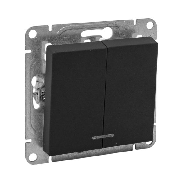 EKF UP1-SWB-24 Механизм выключателя, двухклавишный, с подсветкой, чёрный Эпика EKF