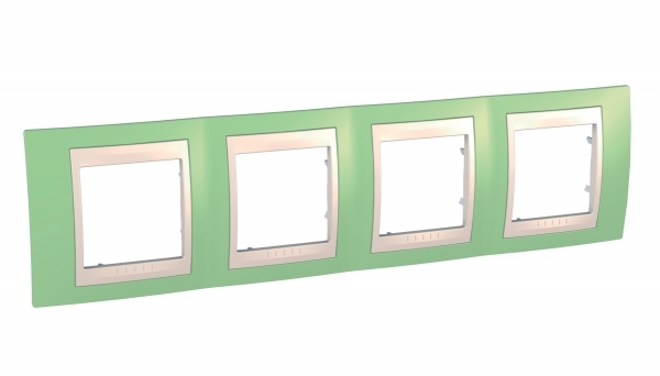 Schneider Electric MGU6.008.563 UNICA ХАМЕЛЕОН РАМКА 4-постовая, горизонтальная, БЕЖЕВЫЙ/ ЗЕЛЕНОЕ ЯБЛОКО