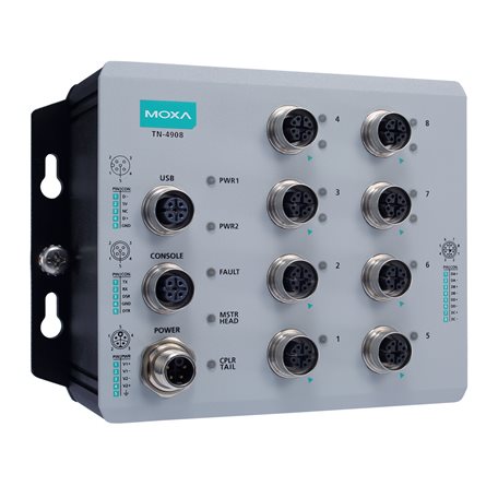 MOXA Маршрутизатор TN-4908-ETBN-F-4GTX-4GTXBP-WV-CT-T 8*GE ETBN Firewall router with 4*GE BP, 24-110 VDC power input, conformal coating,-40 to 70°C, IP40