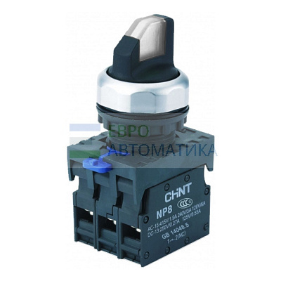 CHINT 578806 Переключатель подсвет. NP8-11XD/221, 2 полож. самовозв. 90град, бел., AC/DC 24В, 1НО+1НЗ, IP65 (R)