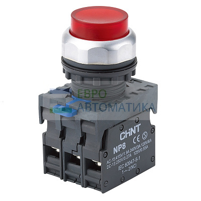 CHINT 667299 Кнопка упр. выступ., NP8-01GND/4 подсвет., самовозв., красн., AC/DC 24В(LED), 1НЗ, IP65 (R)
