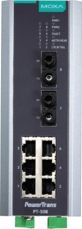 MOXA Коммутатор PT-508-MM-ST-HV IEC 61850-3 Ethernet switch, 6 x 10/100BaseT(X), 2 x 100BaseFX MM, ST, 1 x 220 VAC, t:-40/+85C