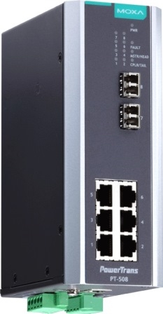 MOXA Коммутатор PT-508-SS-LC-24 IEC 61850-3 Ethernet switch, 6 x 10/100BaseT(X), 2 x 100BaseFX SM, LC, 1 x 24 VDC, t:-40/+85C