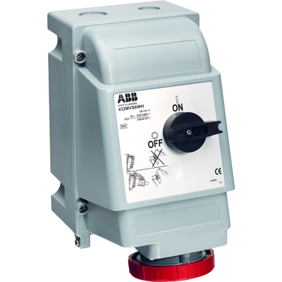 ABB 2CMA163279R1000 Розетка для тяжелых условий с выключателем и механической блокировкой 332MVS6WH, 32A, 3P+E, IP67, 6ч