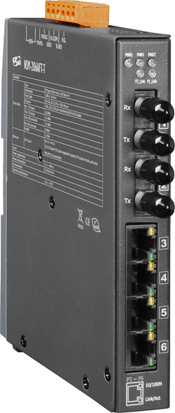 ICP DAS Коммутатор NSM-206AFT-T CR Multi-mode, ST Connector, 4-port 10/100 Mbps with 2 Fiber ports Switch; metal case (RoHS)