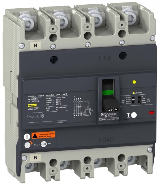 Schneider Electric EZCV250N4250 4П3Т АВТ.ВЫКЛ.С ДИФ.ЗАЩ.25 кА/415В 250A