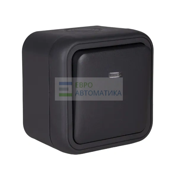 EKF BT1-SWA-16 Выключатель, одноклавишный, проходной, с подсветкой, ОП, автоматические клеммы антрацит, Бронто EKF