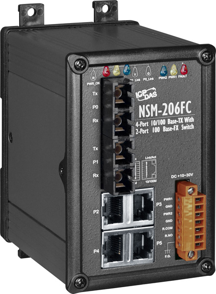 ICP DAS Коммутатор NSM-206FC CR Unmanaged 4-Port Industrial 10/100 Base-T(X) with Dual 100 Base-FX Switch (RoHS)