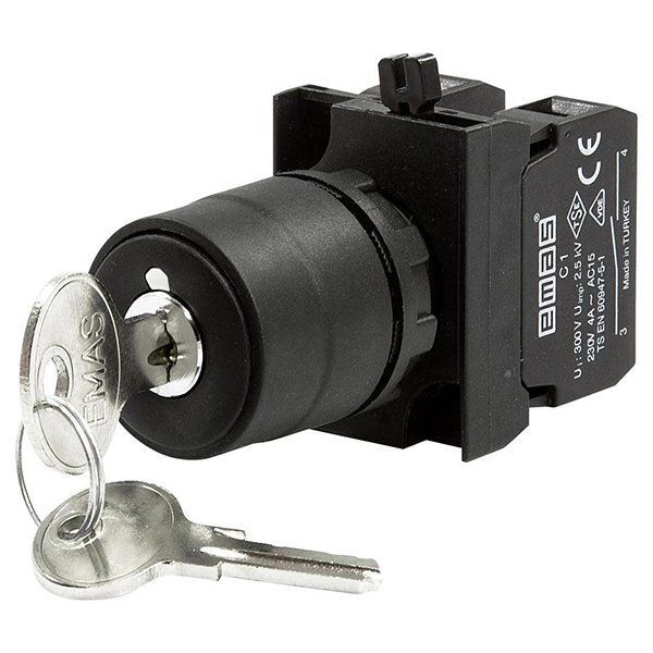 Кнопка с ключом 2-0-1, с фиксацией,ключ выним. в полож. 0 (1НО+1НЗ)  (CP)