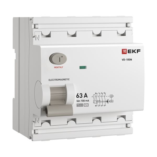 EKF E1046M63100 Выключатель дифференциального тока ВД-100N 4P 63А 100мА тип AC эл-мех 6кА PROXIMA EKF EKF E1046M63100 Выключатель дифференциального тока ВД-100N 4P 63А 100мА тип AC эл-мех 6кА PROXIMA EKF