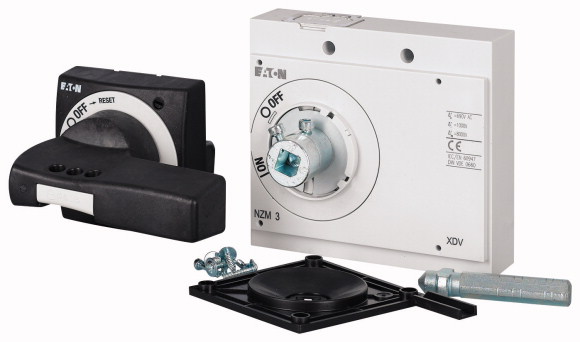 Поворотная ручка на дверь цвет красно-черный, ручка + привод + короткая ось, NZM2 (NZM2-XTVDVR-0)