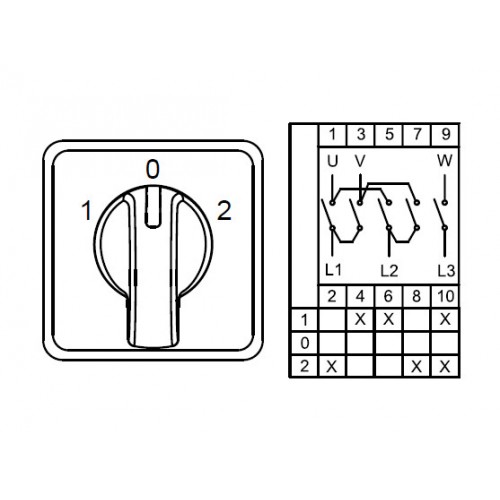 KLEMSAN 800246 CS050011M; Реверсивные переключатели для управления трехфазным двигателем (1-0-2); 3 FAZ 50 A 60°