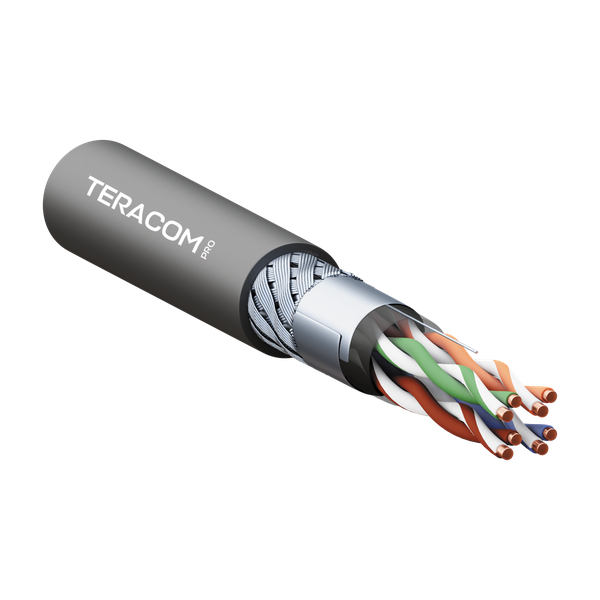 EKF TRP-5ESFU-04PU-BK-OIE5 Кабель витая пара TERACOM PRO Cat.5E SF/UTP для промышленного Ethernet проводник 4 пары 19x0,1мм 26AWG оболочка полиуретан -40°C – +80°C цвет черный (упак. 500м)