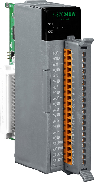 ICP DAS Модуль I-87024UW-G CR 4-channel 16-bit Isolated Source Type Voltage or Current Output Module (Gray Cover) (RoHS)