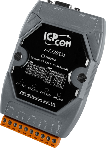 ICP DAS Преобразователь I-7520U4-G CR Isolated RS-232 to 4 Channels RS-485 Active Hub (Gray Cover) (RoHS)