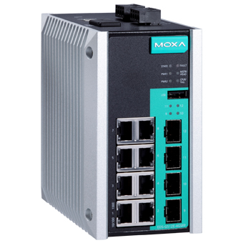 MOXA Коммутатор EDS-G512E-4GSFP-T Managed full Gigabit Ethernet switch with 8 10/100/1000BaseT(X) ports, and 4 100/1000Base SFP slots, t: -40/75